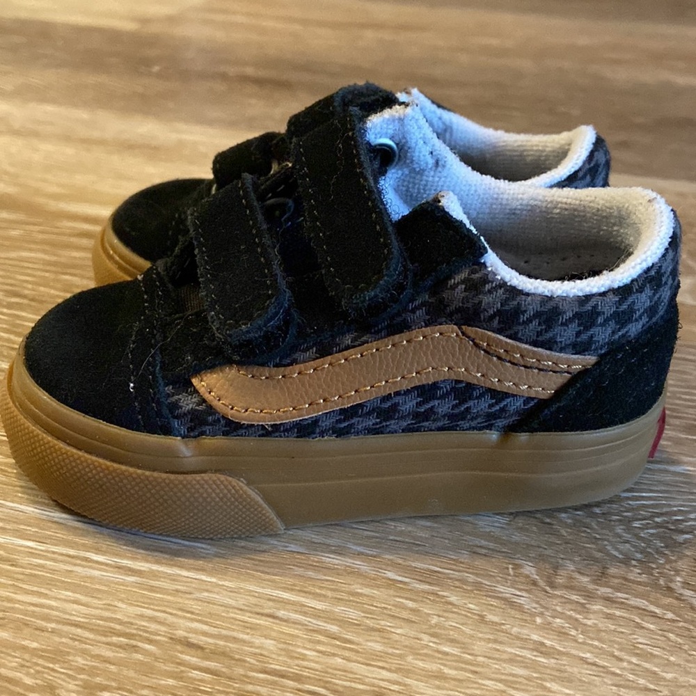 Black/Brown houndstooth toddler VANS 4